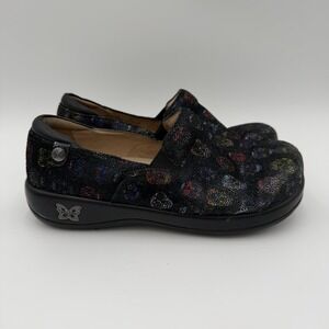 Alegria Keli Sugar Skulls Dottie Slip On Clog Shoes Black EU 38 8-8.5 Nursing